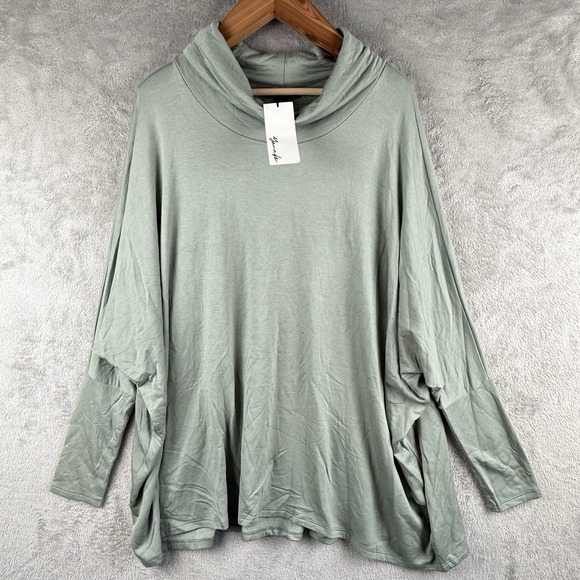 Yana K Sweater Womens One Size Sage Green Fleece Cowl Neck Dolman Sleeve NWT‎ - Picture 1 of 11